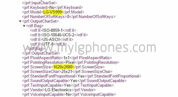 Verizon LG G4 lg-vs999 Leaked Document 3K Display
